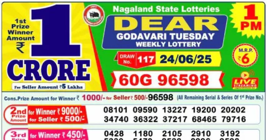 Dear Lottery 1 PM Result Declared 24 06 2025