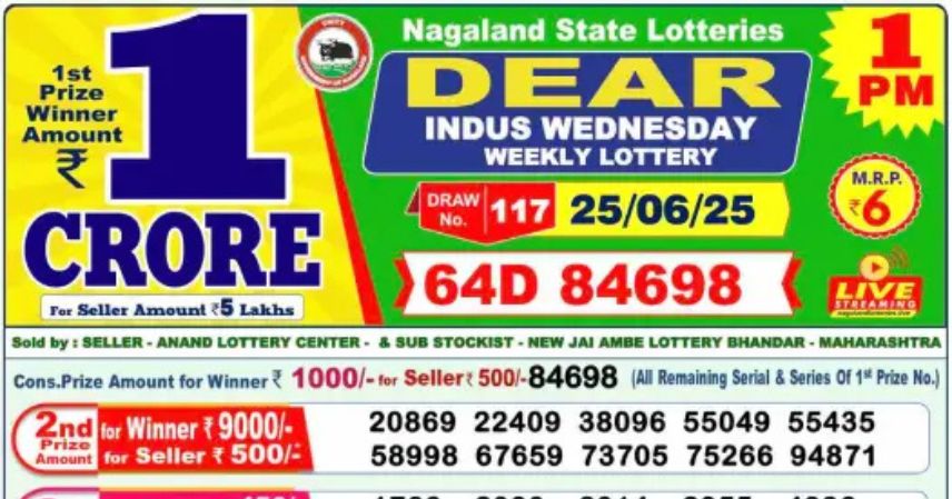 Dear Lottery 1 PM Result Declared 25 06 2025