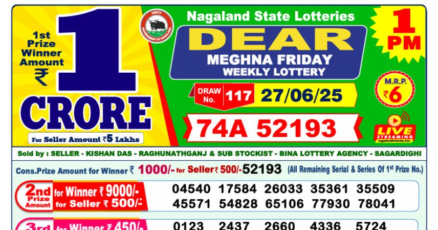 Dear Lottery 1 PM Result Declared 27-06-2025