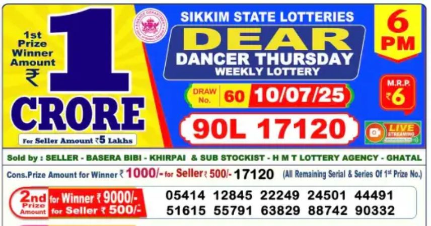 Dear Lottery 6 PM Result Declared 10-07-2025