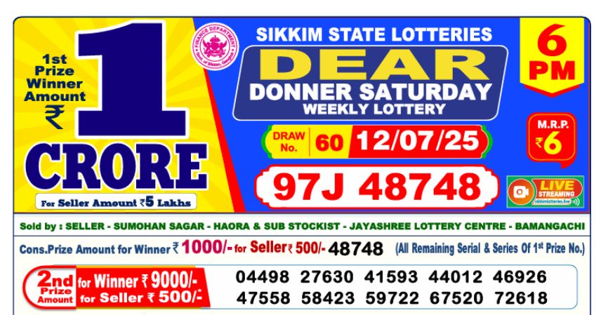Dear Lottery 6 PM Result Declared 12-07-2025