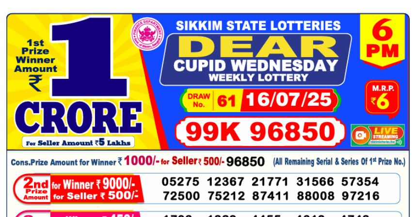 Dear Lottery 6 PM Result Declared 16-07-2025