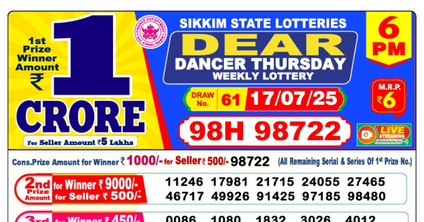 Dear Lottery 6 PM Result Declared 17-07-2025