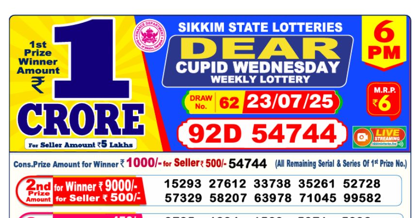 Dear Lottery 6 PM Result Declared 23-07-2025