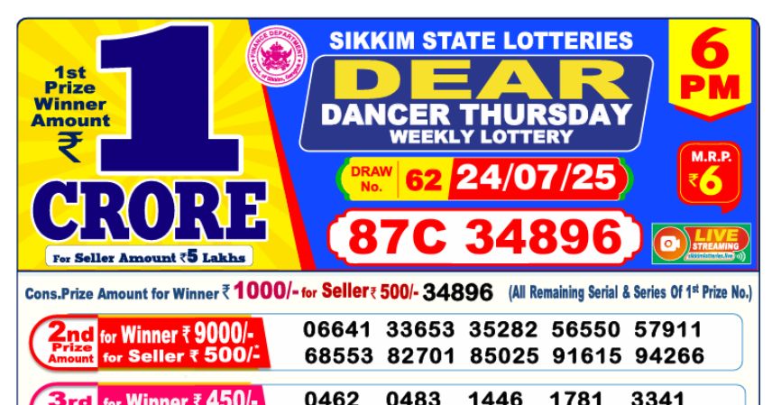 Dear Lottery 6 PM Result Declared 24-07-2025