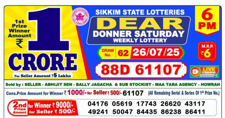 Dear Lottery 6 PM Result Declared 26-07-2025