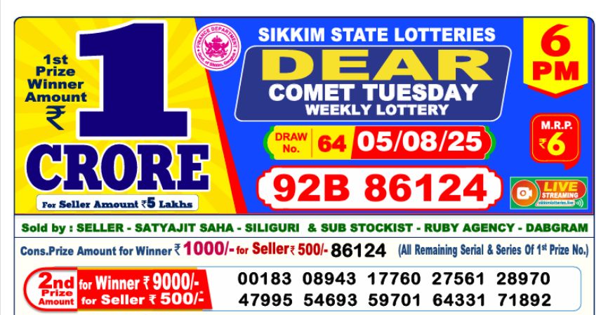 Dear Lottery 6 PM Result Declared 05-08-2025