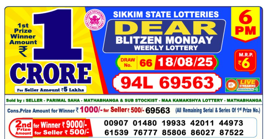 Dear Lottery 6 PM Result Declared 18-08-2025