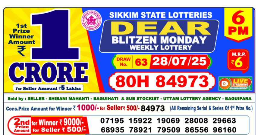 Dear Lottery 6 PM Result Declared 28-07-2025