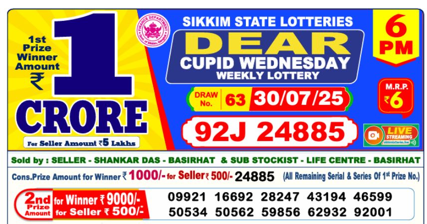 Dear Lottery 6 PM Result Declared 30-07-2025