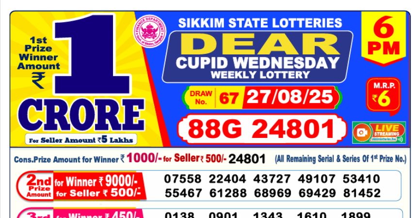 Dear Lottery 6 PM Result Declared 27-08-2025