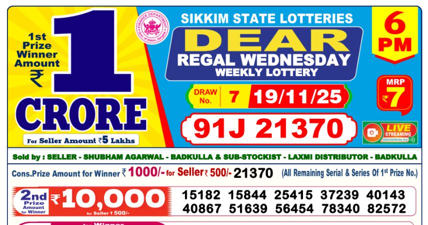 Dear Lottery 6 PM Result Declared 19 11 2025 1