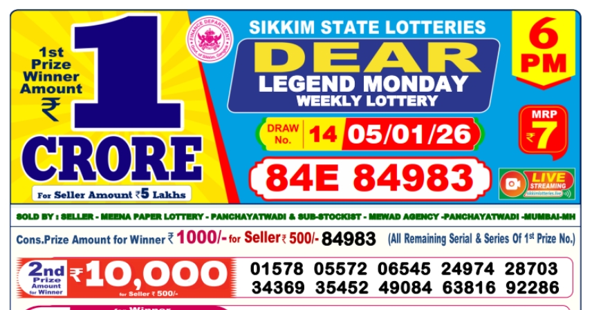 Dear Lottery 6 PM Result Declared 05-01-2026