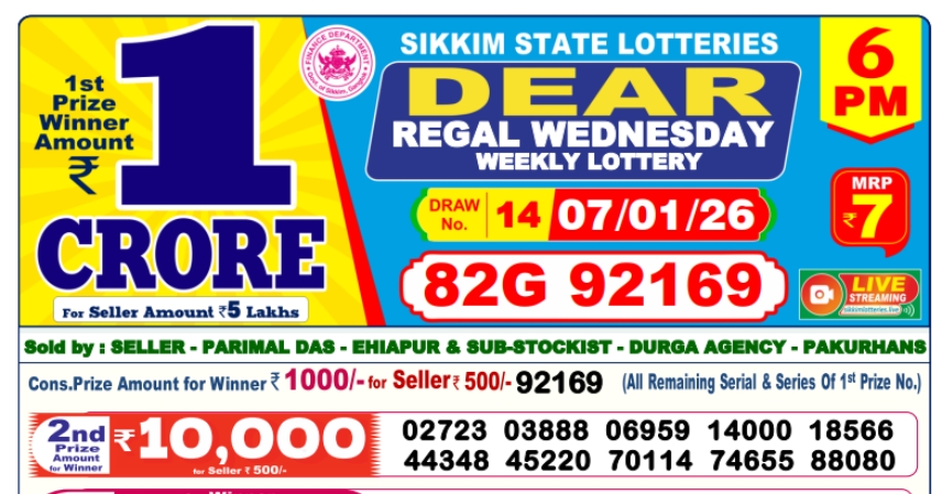 Dear Lottery 6 PM Result Declared 07-01-2026