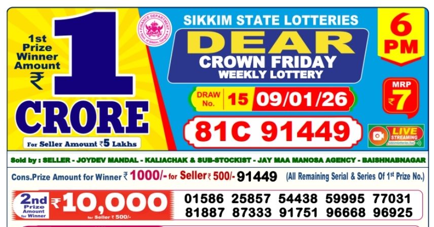 Dear Lottery 6 PM Result Declared 09-01-2026