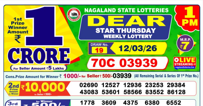 Dear Lottery 1 PM Result Declared 12-03-2026