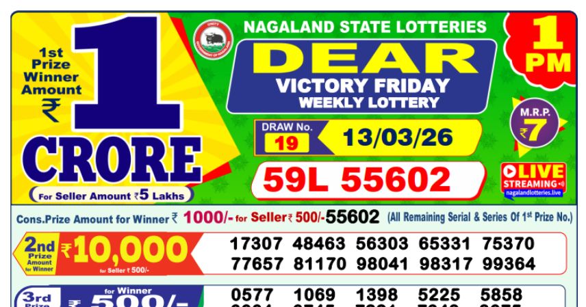 Dear Lottery 1 PM Result Declared 13-03-2026