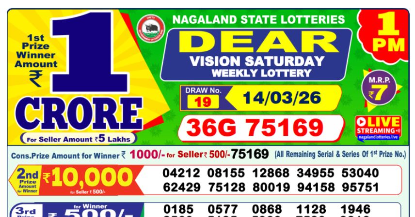 Dear Lottery 1 PM Result Declared 14-03-2026