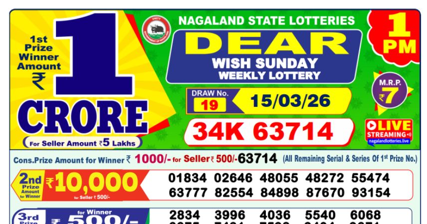 Dear Lottery 1 PM Result Declared 15-03-2026