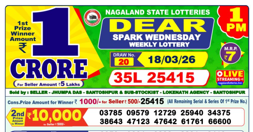 Dear Lottery 1 PM Result Declared 18-03-2026