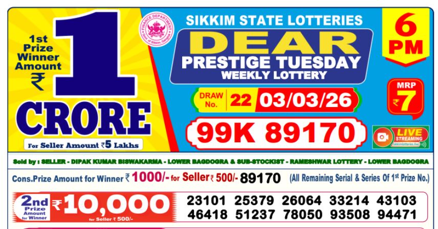 Dear Lottery 6 PM Result Declared 03-03-2026