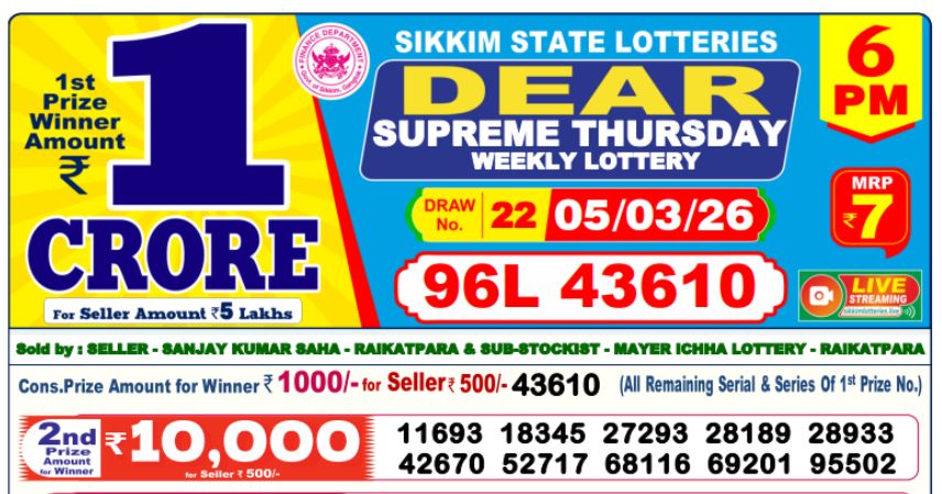Dear Lottery 6 PM Result Declared 05-03-2026