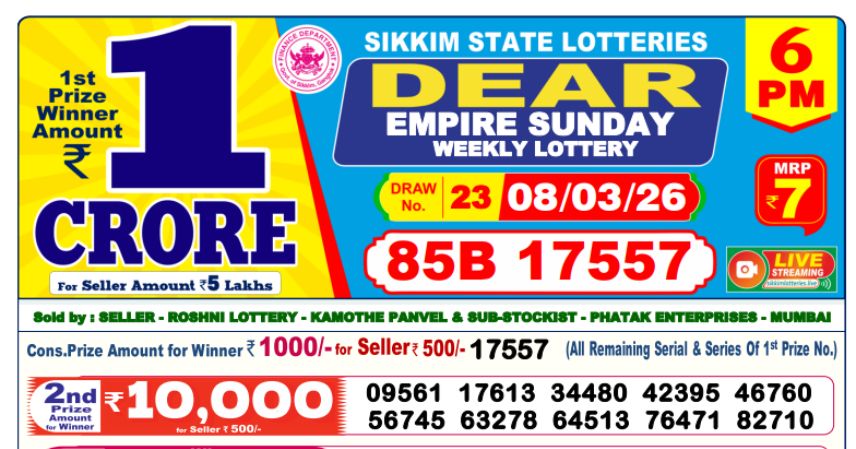 Dear Lottery 6 PM Result Declared 08-03-2026