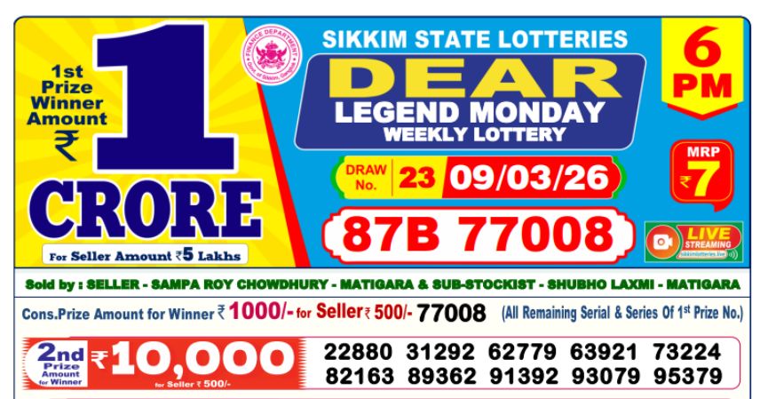 Dear Lottery 6 PM Result Declared 09 03 2026