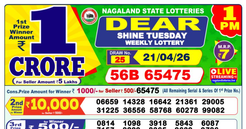 Dear Lottery 1 PM Result Declared 21-04-2026