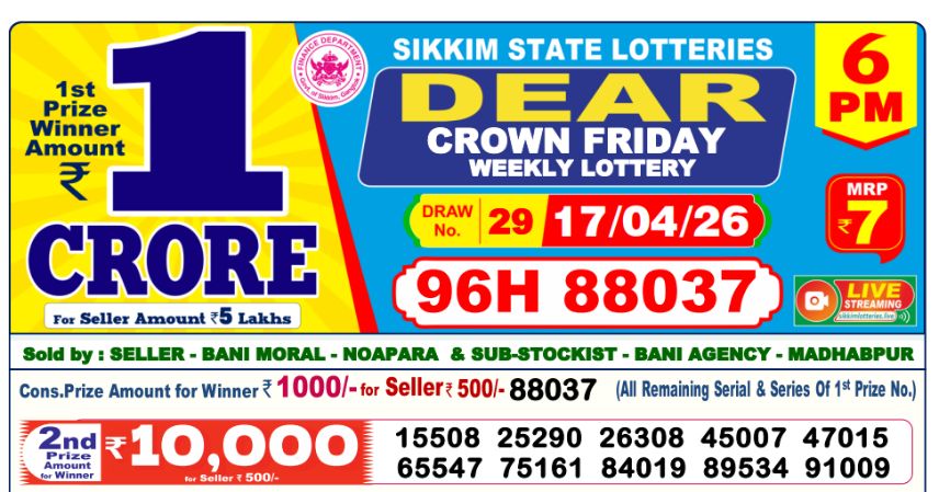 Dear Lottery 6 PM Result Declared 17-04-2026