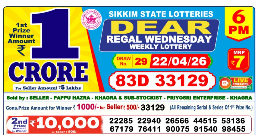 Dear Lottery 6 PM Result Declared 22-04-2026