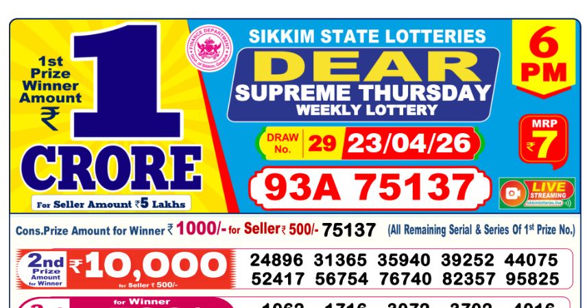 Dear Lottery 6 PM Result Declared 23-04-2026