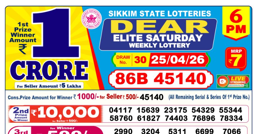 Dear Lottery 6 PM Result Declared 25-04-2026