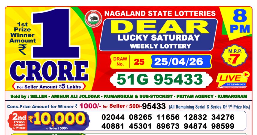 Dear Lottery 8 PM Result Declared 25-04-2026